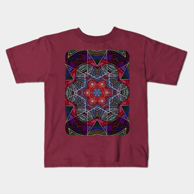 Psychedelic Kaleidoscopic Multi-Color Mandala Number 7 Kids T-Shirt by SpotterArt